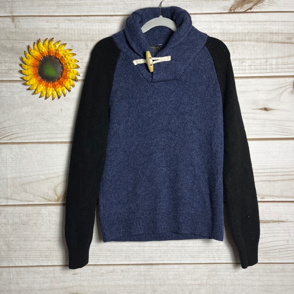 Crewcuts Kids Blue Black Cashmere Sweater Sz 12 Toggle Neck Raglan Sleeve